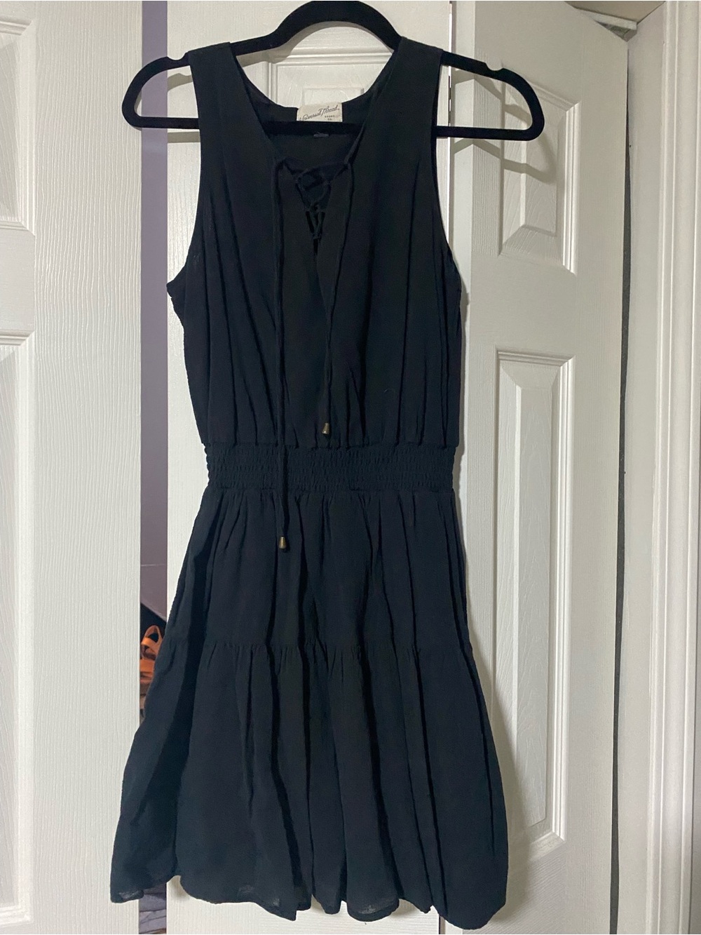 Universal Thread Black Lace-Up Sleeveless Tiered Mini Dress